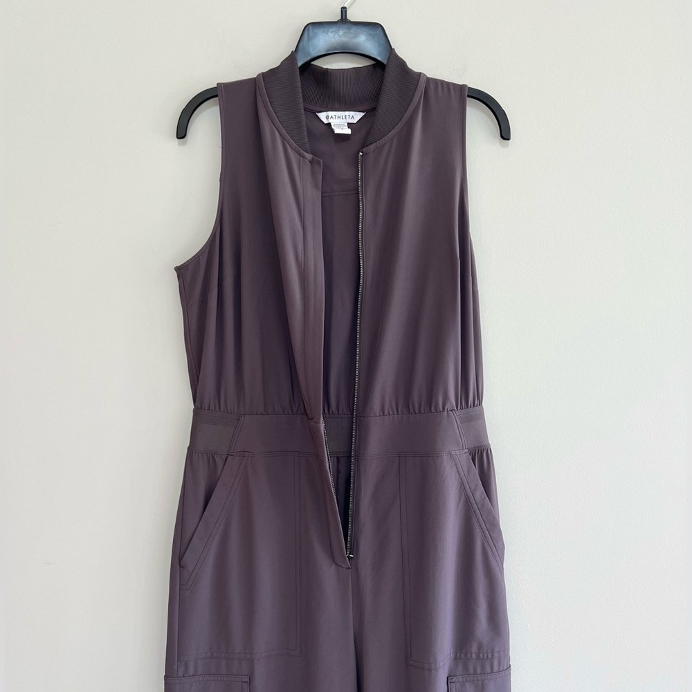 Athleta Brooklyn Sleeveless Front Zip Cargo Pant Utility Jumpsuit Romper Brown 8 - Picture 5 of 15